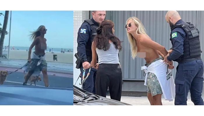Mulher de topless é detida em Balneário Camboriú (SC) 
